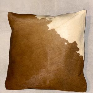 New Handmade Real Cowhide Leather Pillow(with insert) Red & Cream Color Hair On